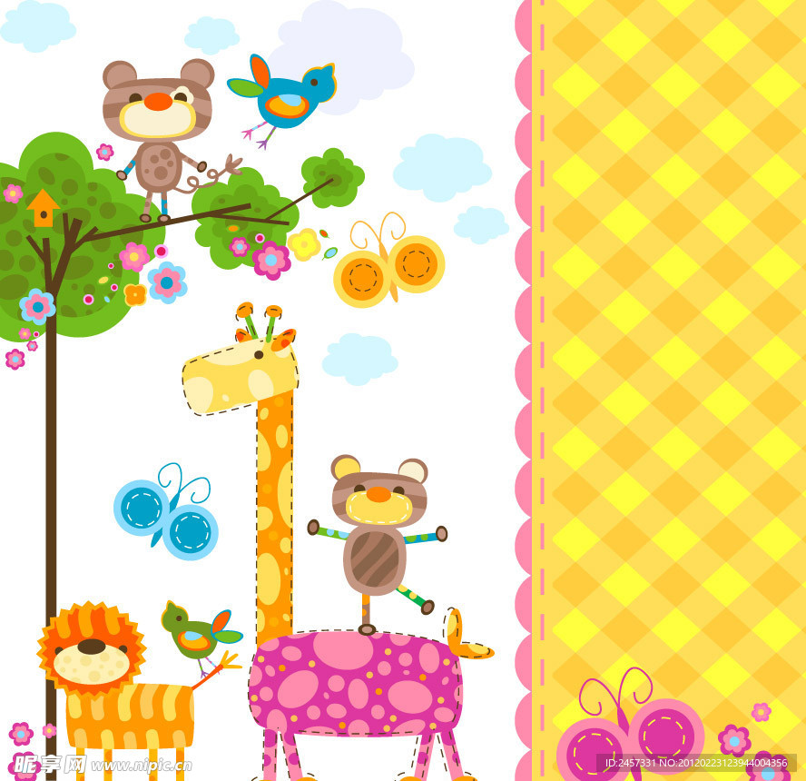 卡通动物春天背景