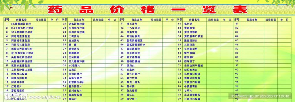 药品价格表