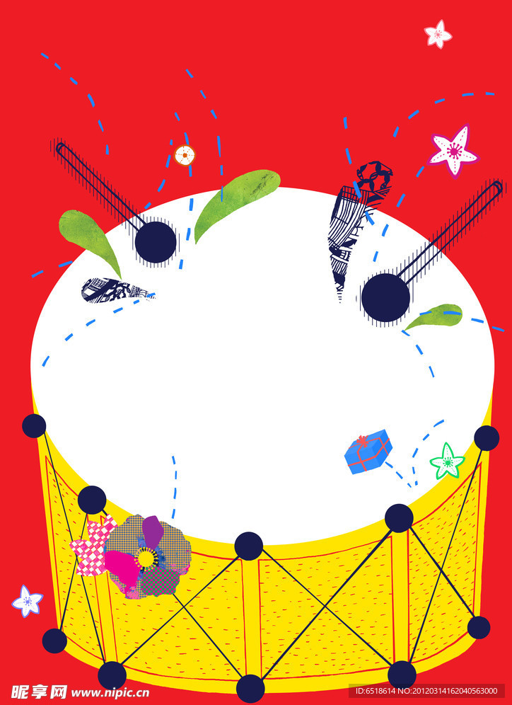 手绘风格装饰画 敲鼓