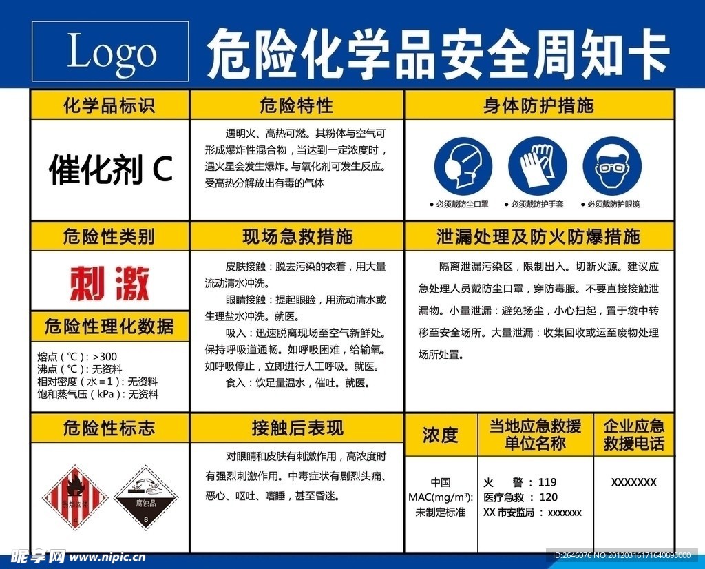 危险化学品安全周知卡 催化剂C