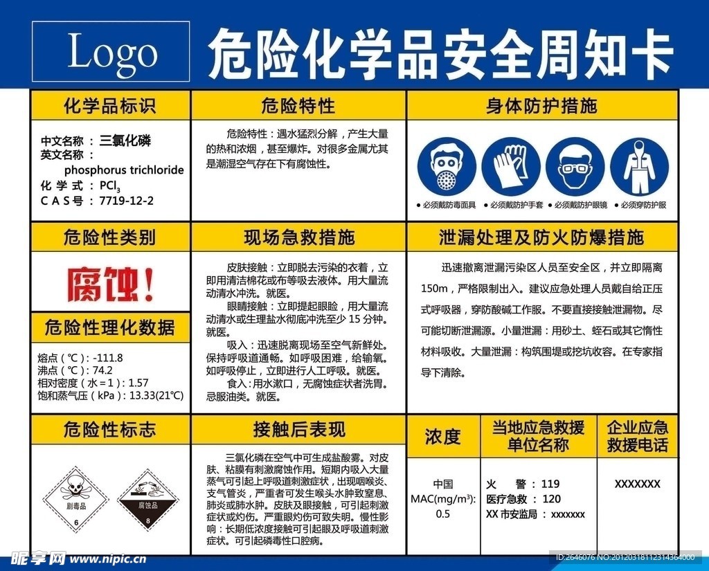 危险化学品安全周知卡 三氯化磷
