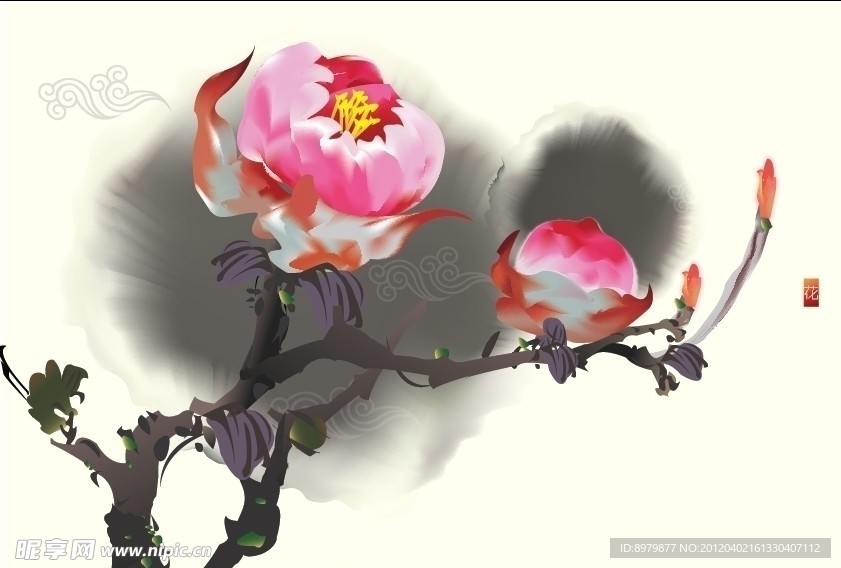 水墨 国画牡丹花