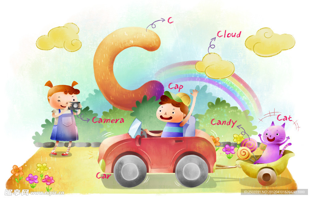 手绘 卡通 插画 英语教育