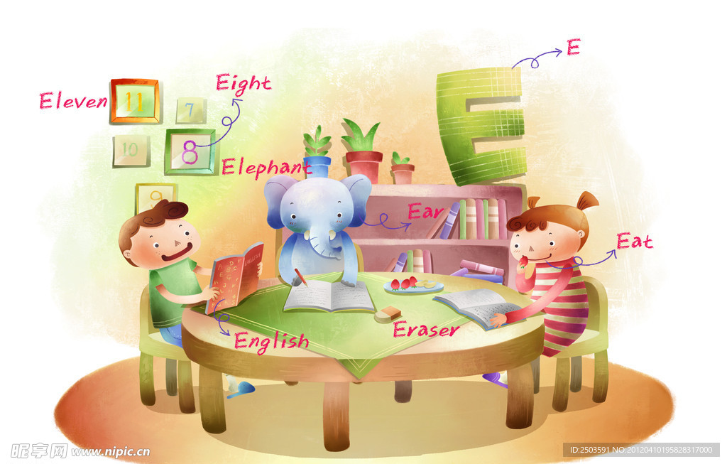 手绘 卡通 插画 英语教育