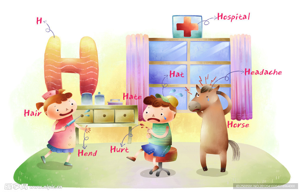 手绘 卡通 插画 英语教育