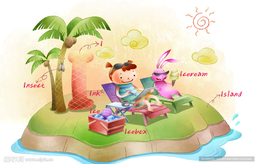 手绘 卡通 插画 英语教育