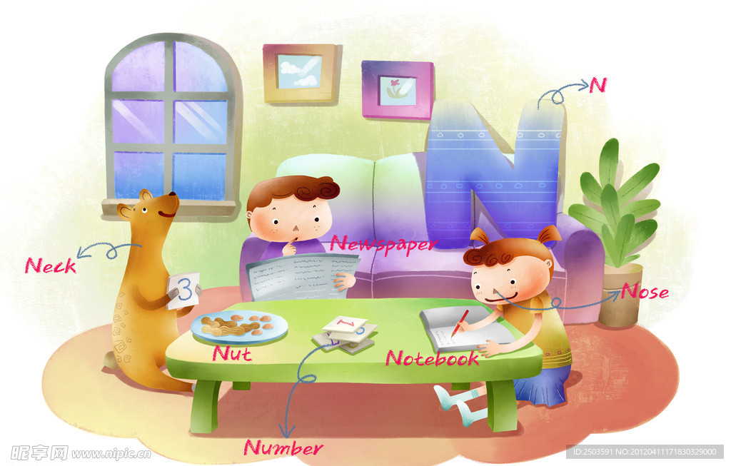 手绘 卡通 插画 英语教育