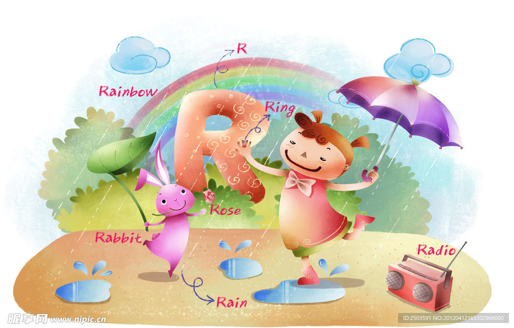 手绘 卡通 插画 英语教育