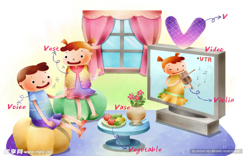 手绘 卡通 插画 英语教育