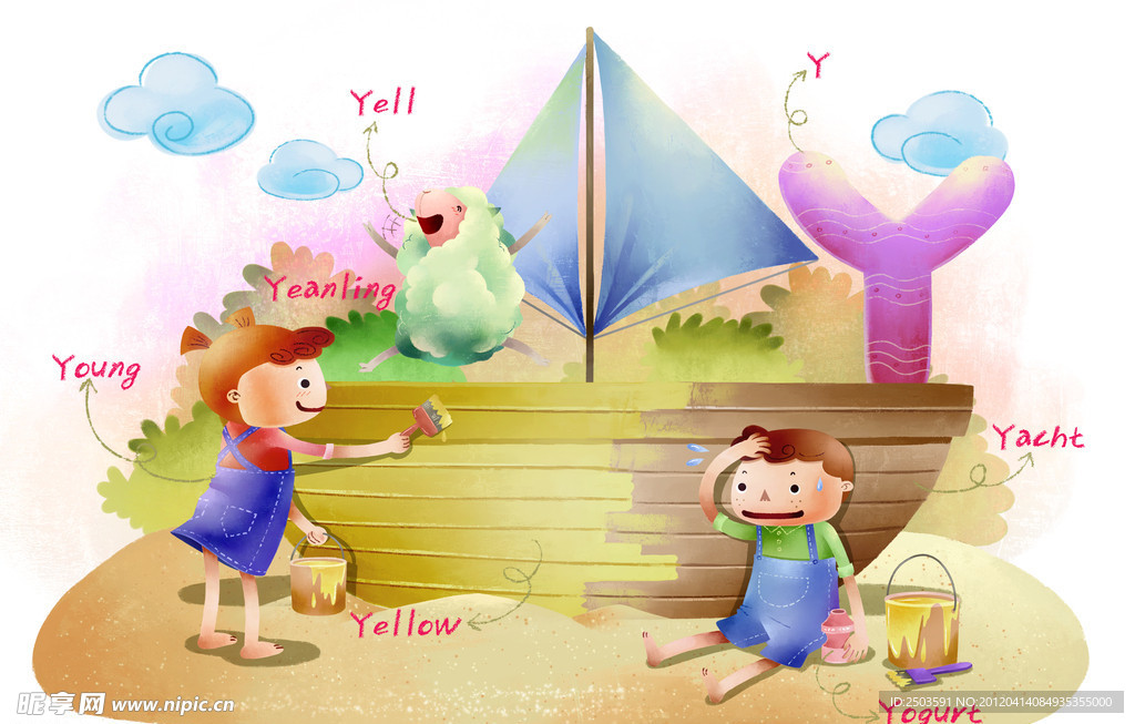 手绘 卡通 插画 英语教育