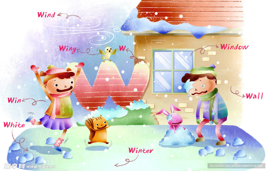 手绘 卡通 插画 英语教育