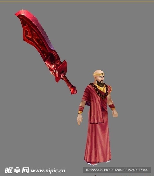 鸠摩智3D人物模型 大刀