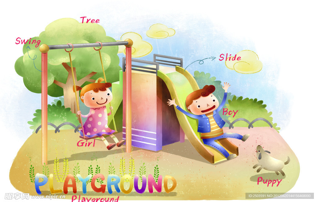 手绘 卡通 插画 英语教育