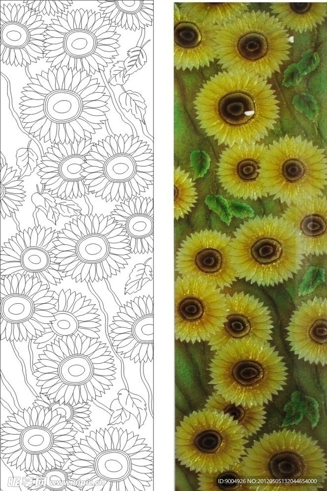 矢量图线条图雕刻图 向日葵