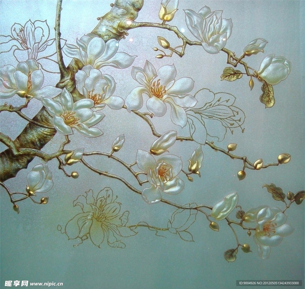 矢量图雕刻线条图 玉兰花