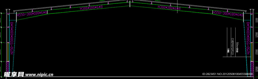 56×19米钢构厂房 剖面