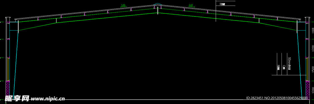 56×19米钢构厂房 剖面图