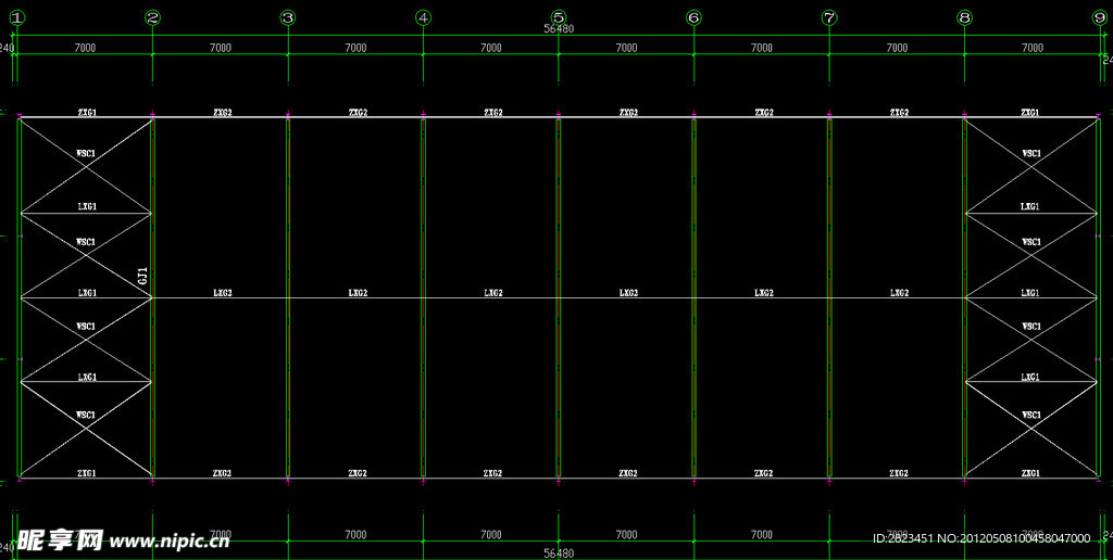 56×19米钢构厂房 屋面结构布置