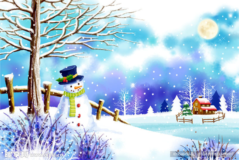 韩国彩绘 唯美冬季雪景