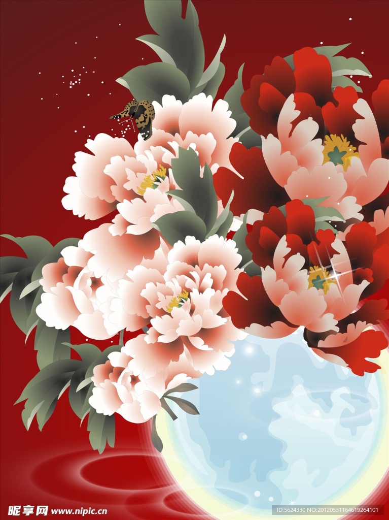 中秋节 月亮 牡丹花