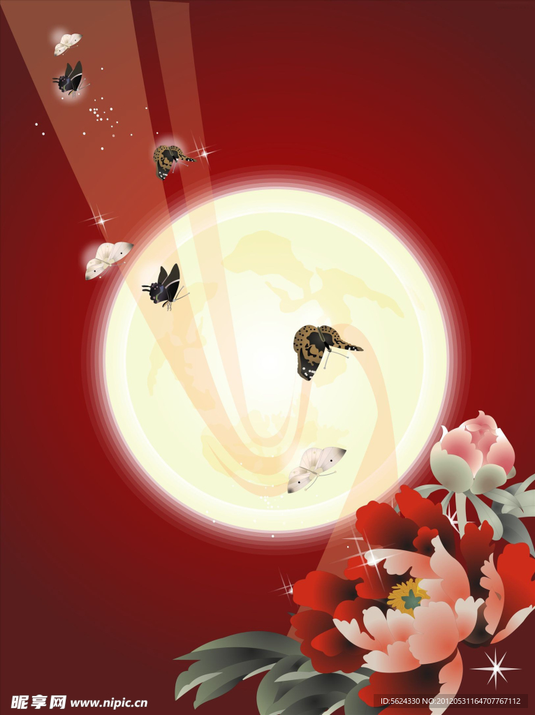 中秋节 月亮 牡丹花