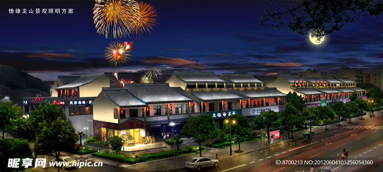 古建筑夜景效果图