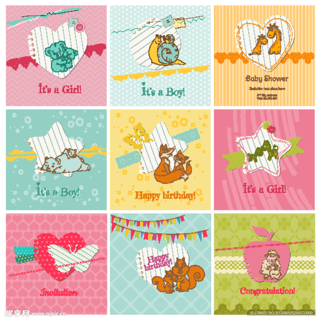 可爱卡通小动物卡片