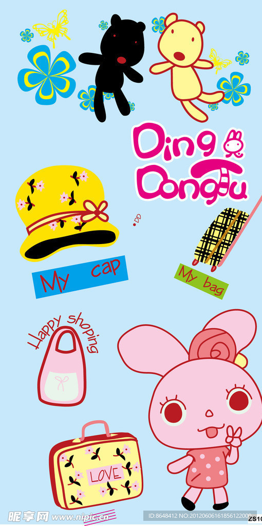 韩国卡通小熊小兔帽手袋花纸