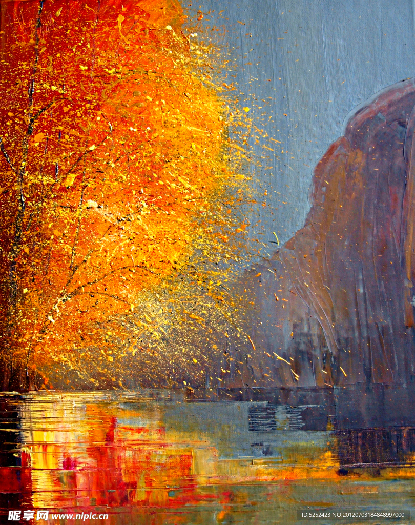油画 秋季树木