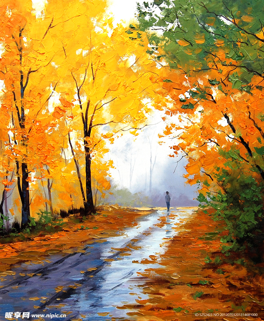 油画 雨后秋景