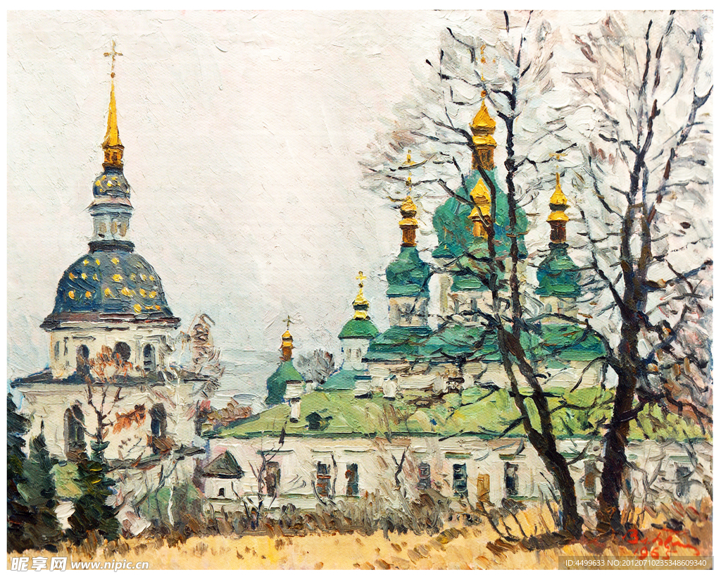 城堡建筑风景油画