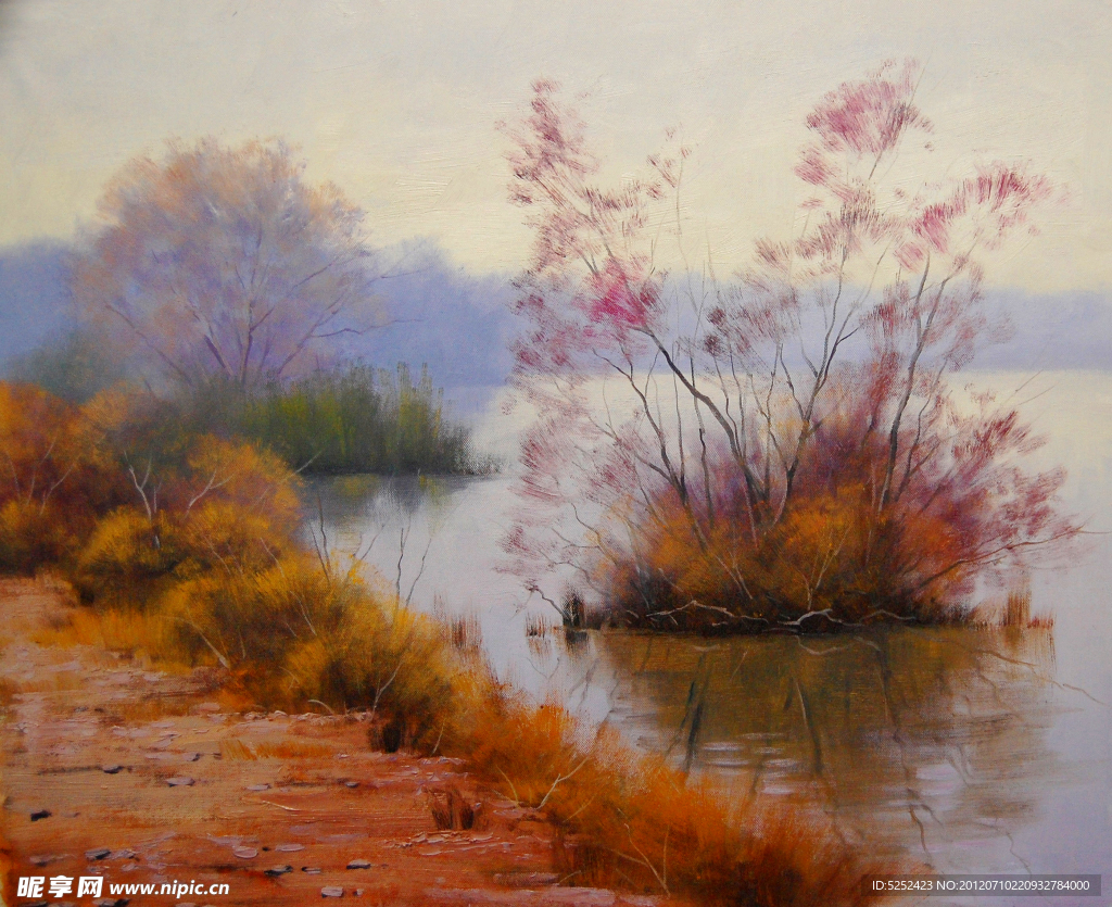 油画 河岸秋色