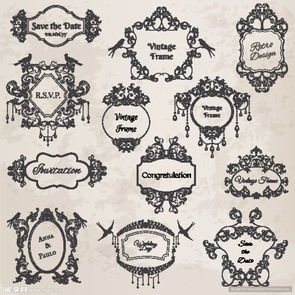 欧式花纹 古典花纹 边框 小鸟