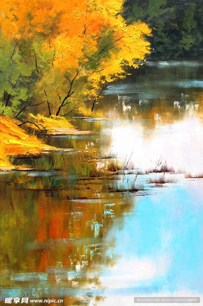 油画 河岸秋光