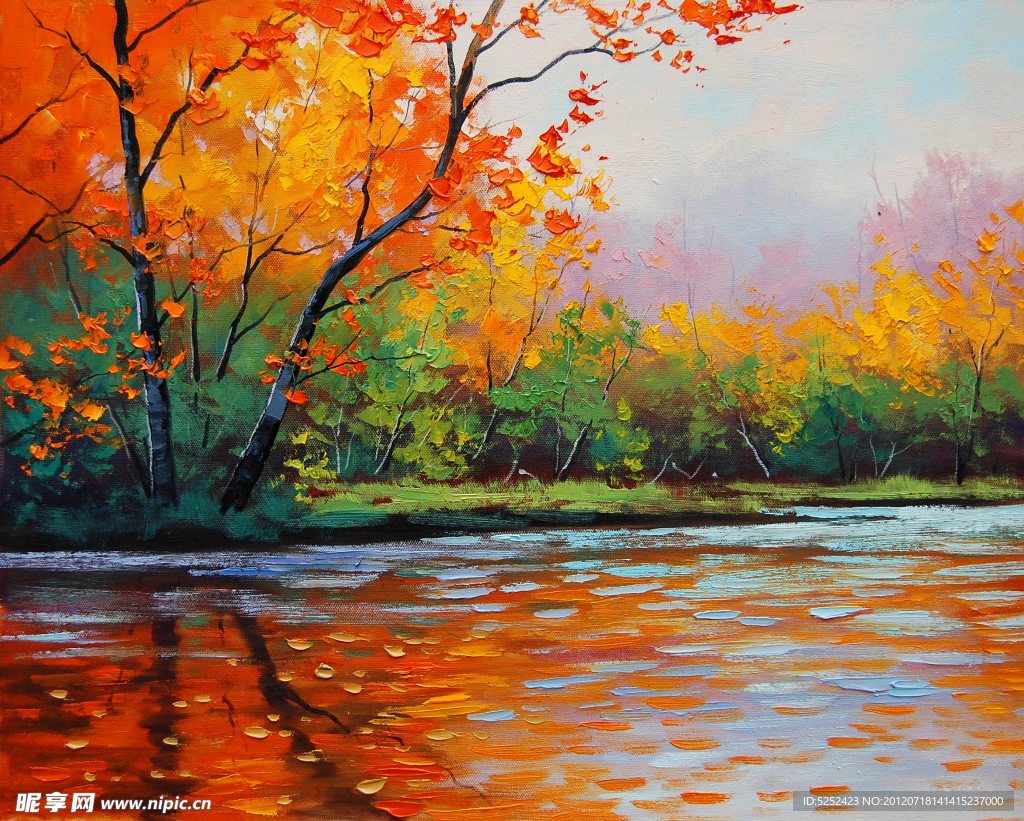 油画 河畔秋色