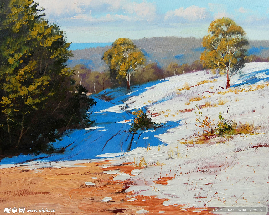 油画 积雪的山坡