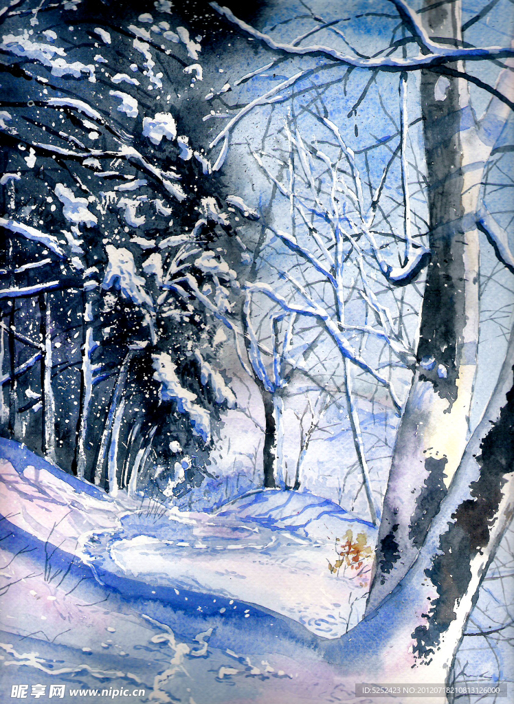 油画 冬季森林