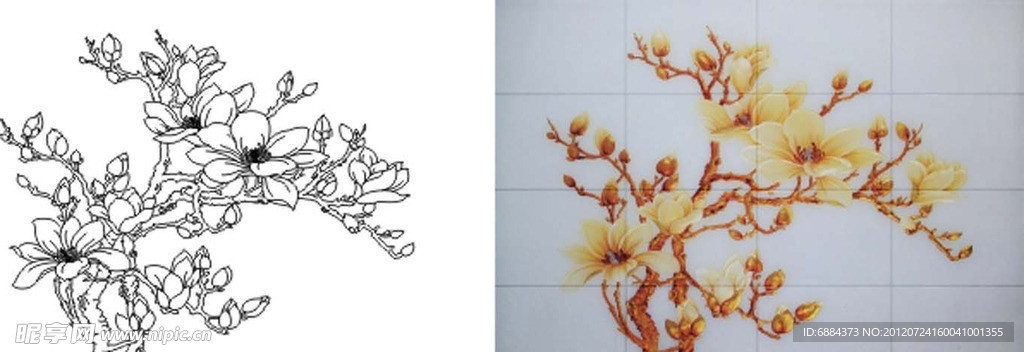 艺术玻璃矢量图 玉兰花 刻绘图