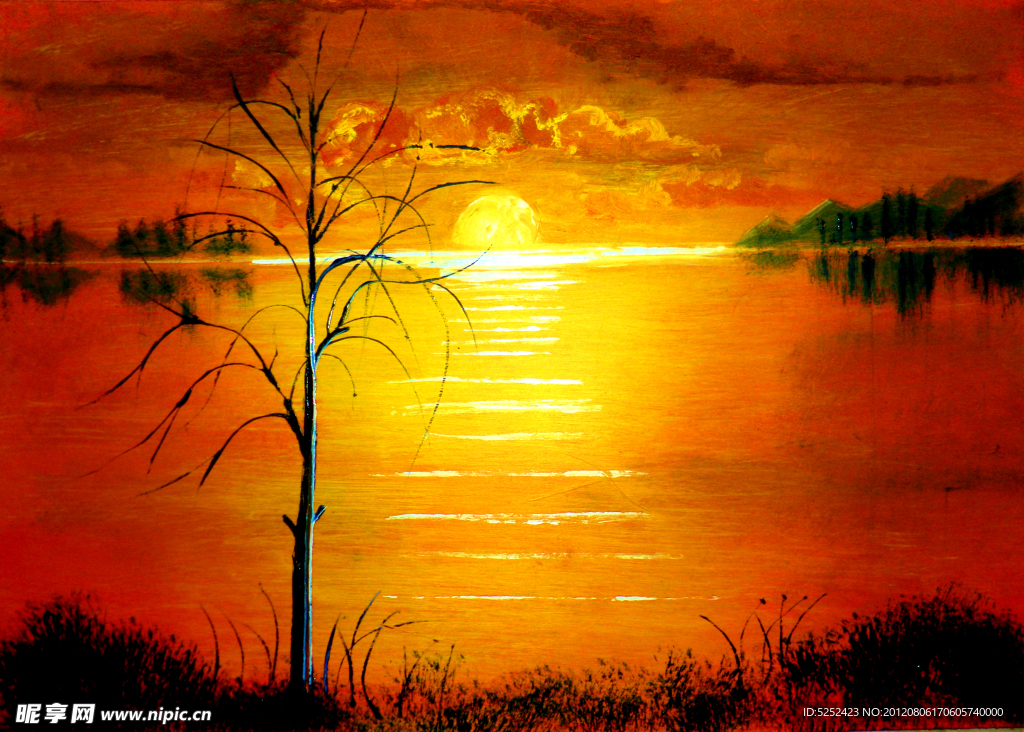 油画 夕阳晚景