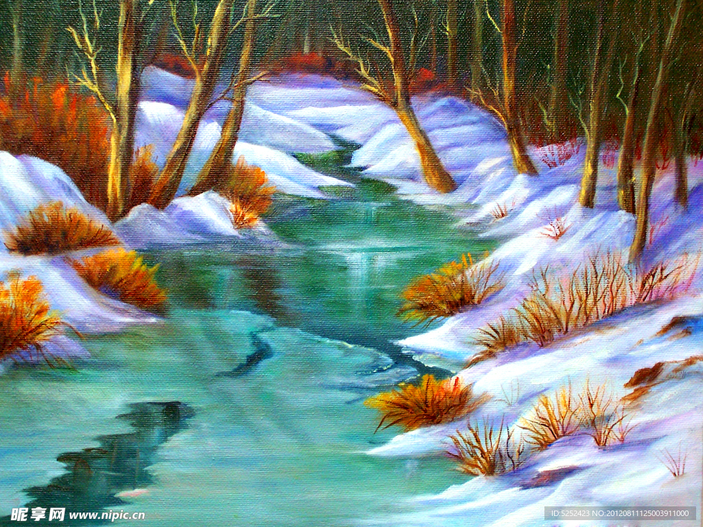 油画 冬季河流