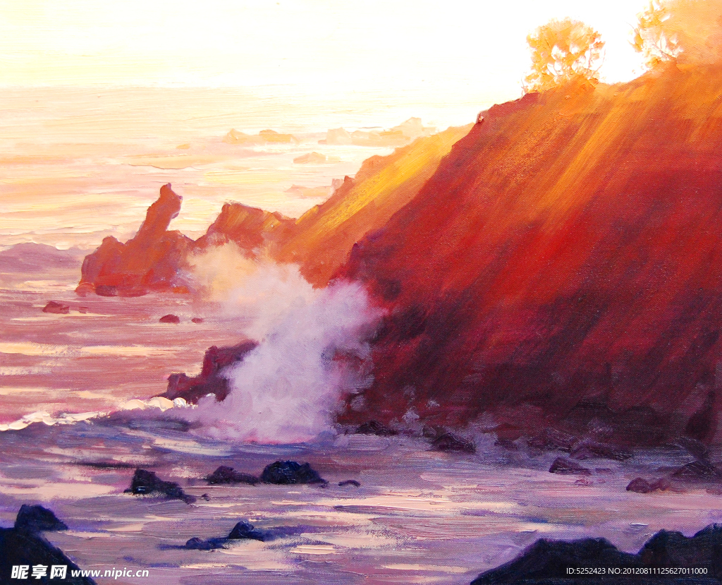 油画 海岸日落