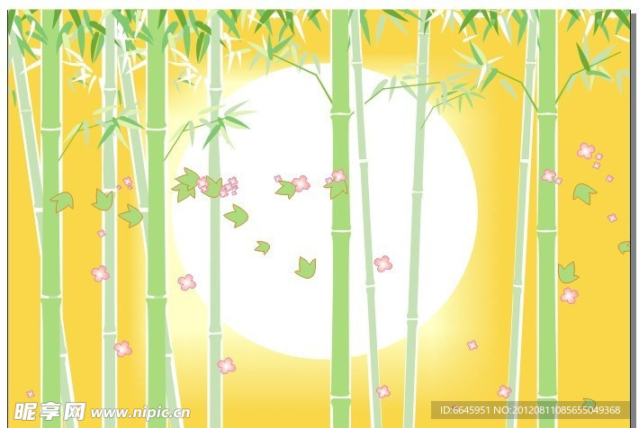 翠竹丛生 竹子 花 落花 太阳 卡通