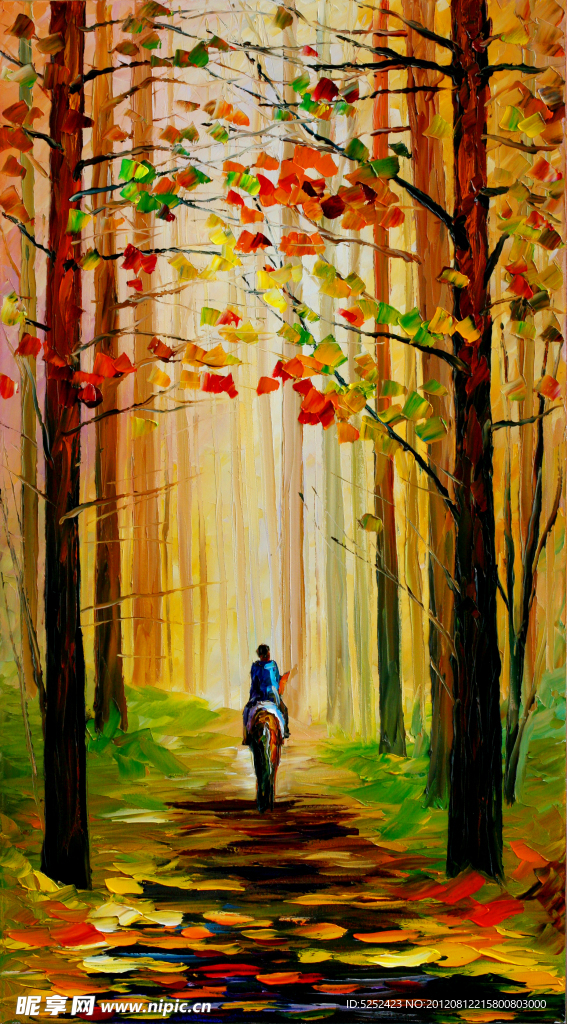 油画 骑马的秋天