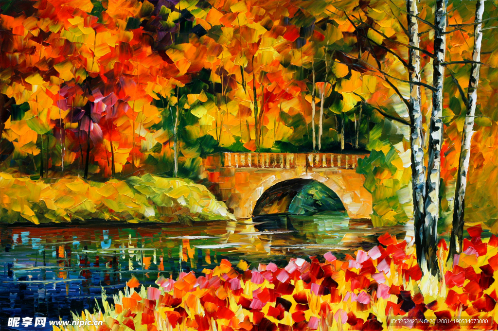 油画 秋天的桥