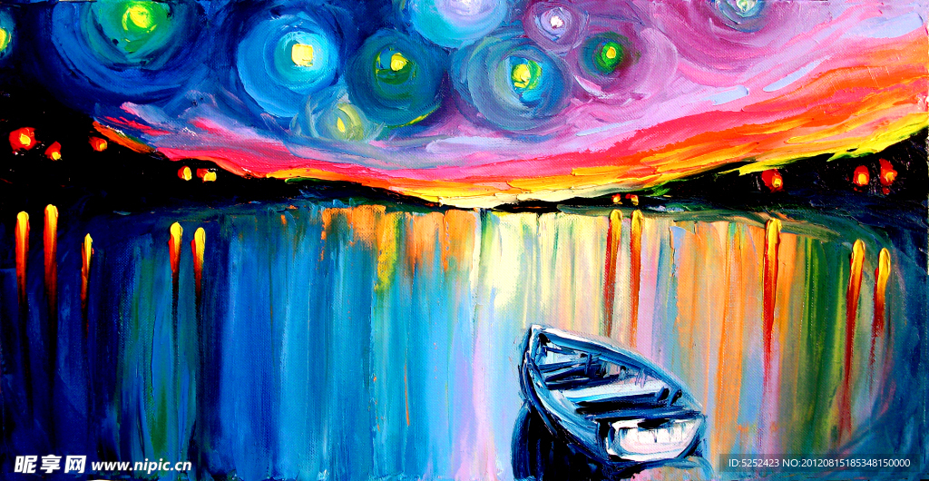 油画 午夜海港