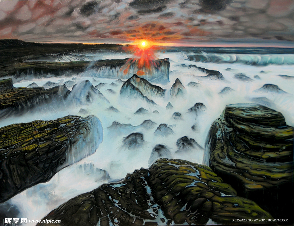 油画 海岸日落