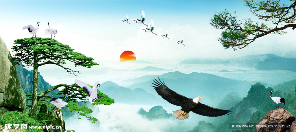 松鹤延年 迎客松