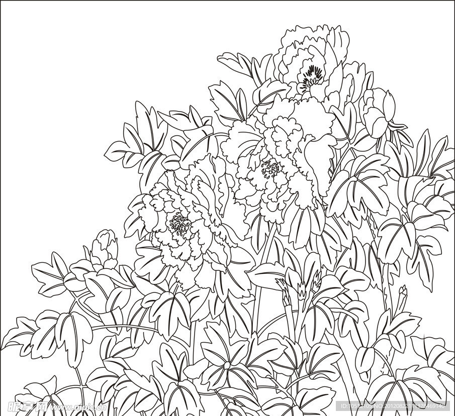 失量图 艺术玻璃 牡丹花