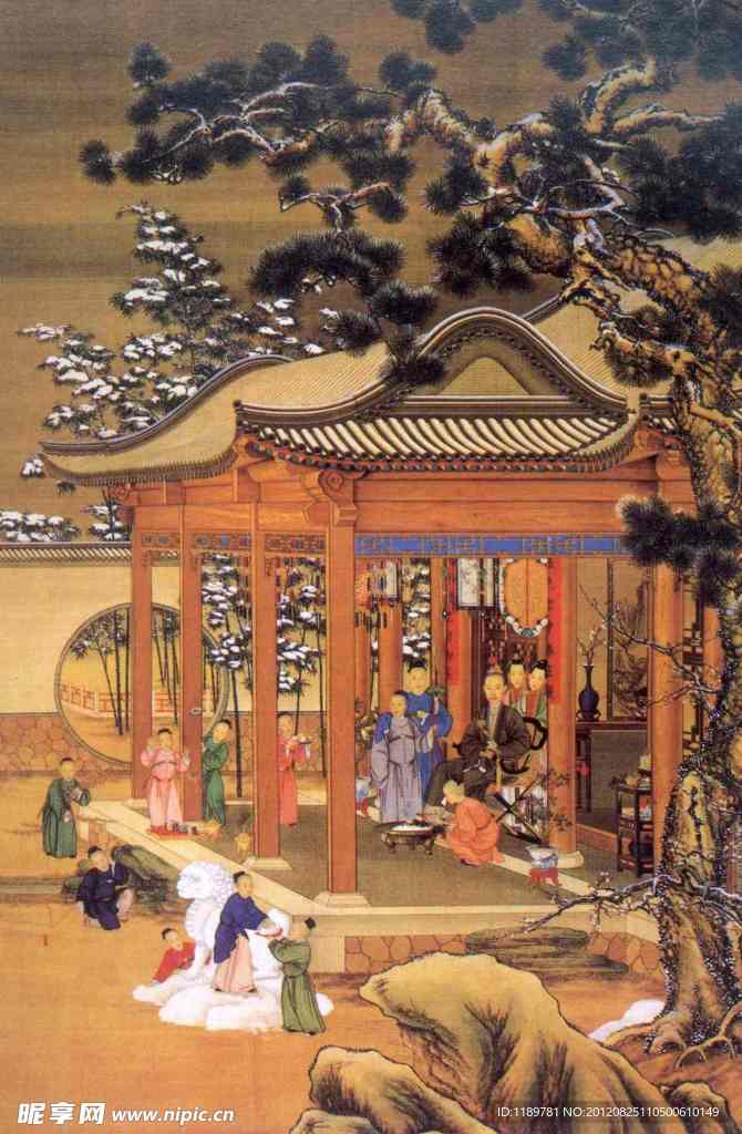 郎世宁的弘历雪景行乐图轴