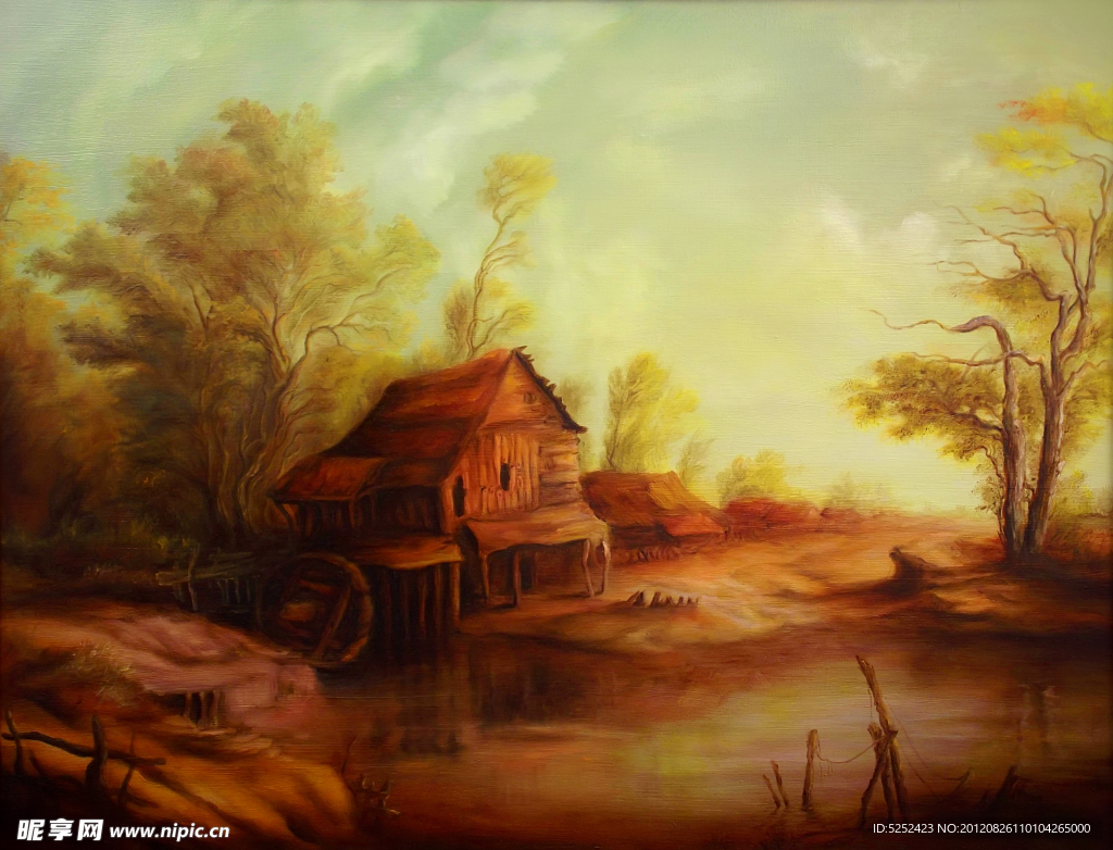 油画 中世纪村落